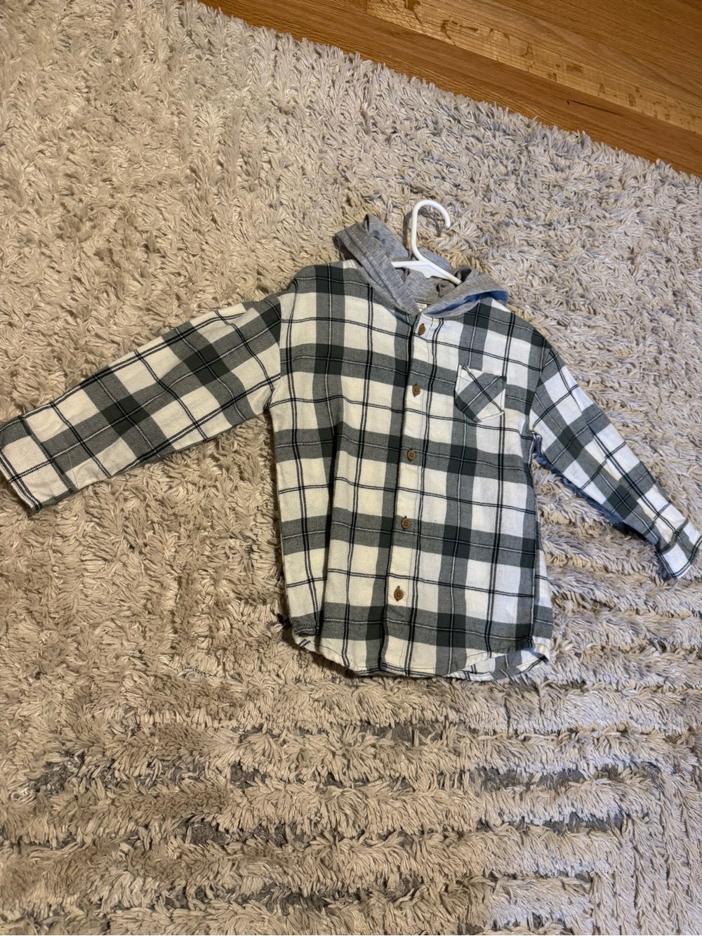 Kids Hooded Plaid Button-Up Shirt - Green & White 3T